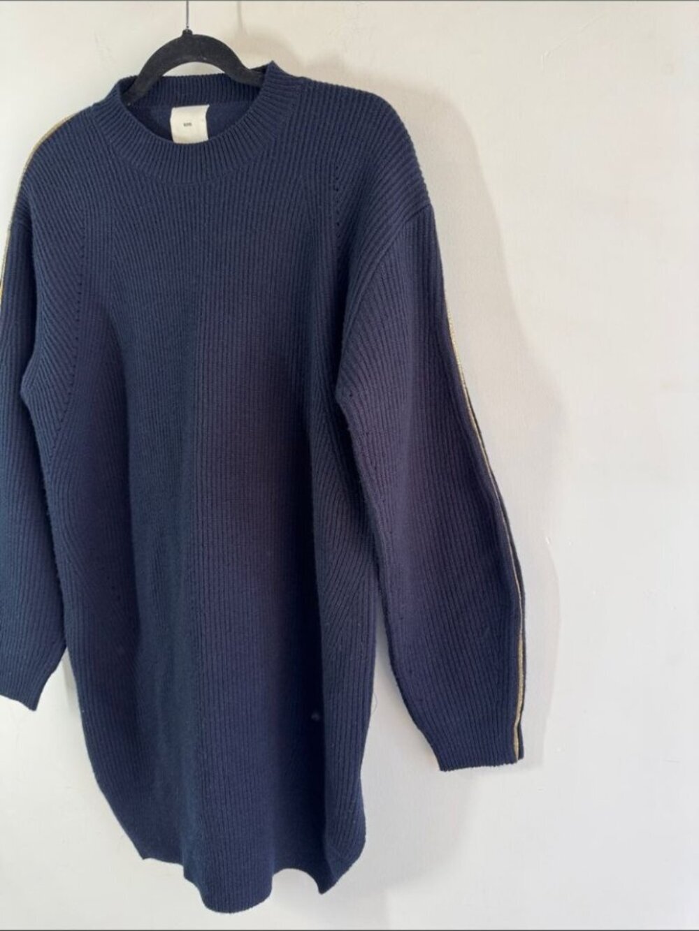 KUHO 100% Wool Navy Rib Knit Sweater Tunic Small Quiet Luxury Minimalist Chic - Picture 3 of 15